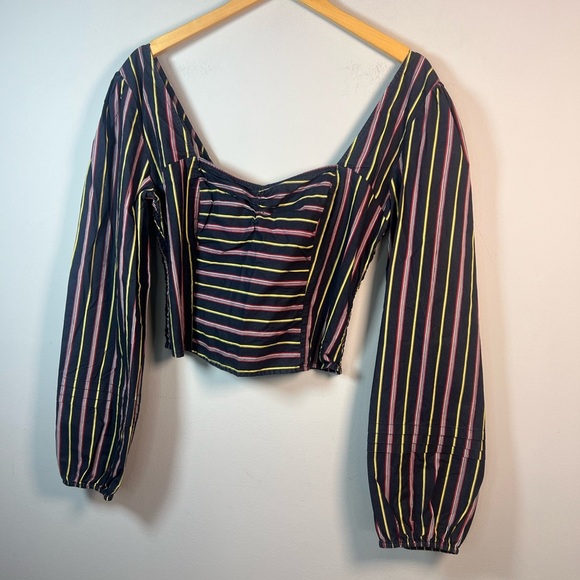 Free People Sunshine In Sicily Top Puff Sleeve Blouse Large - Picture 5 of 10